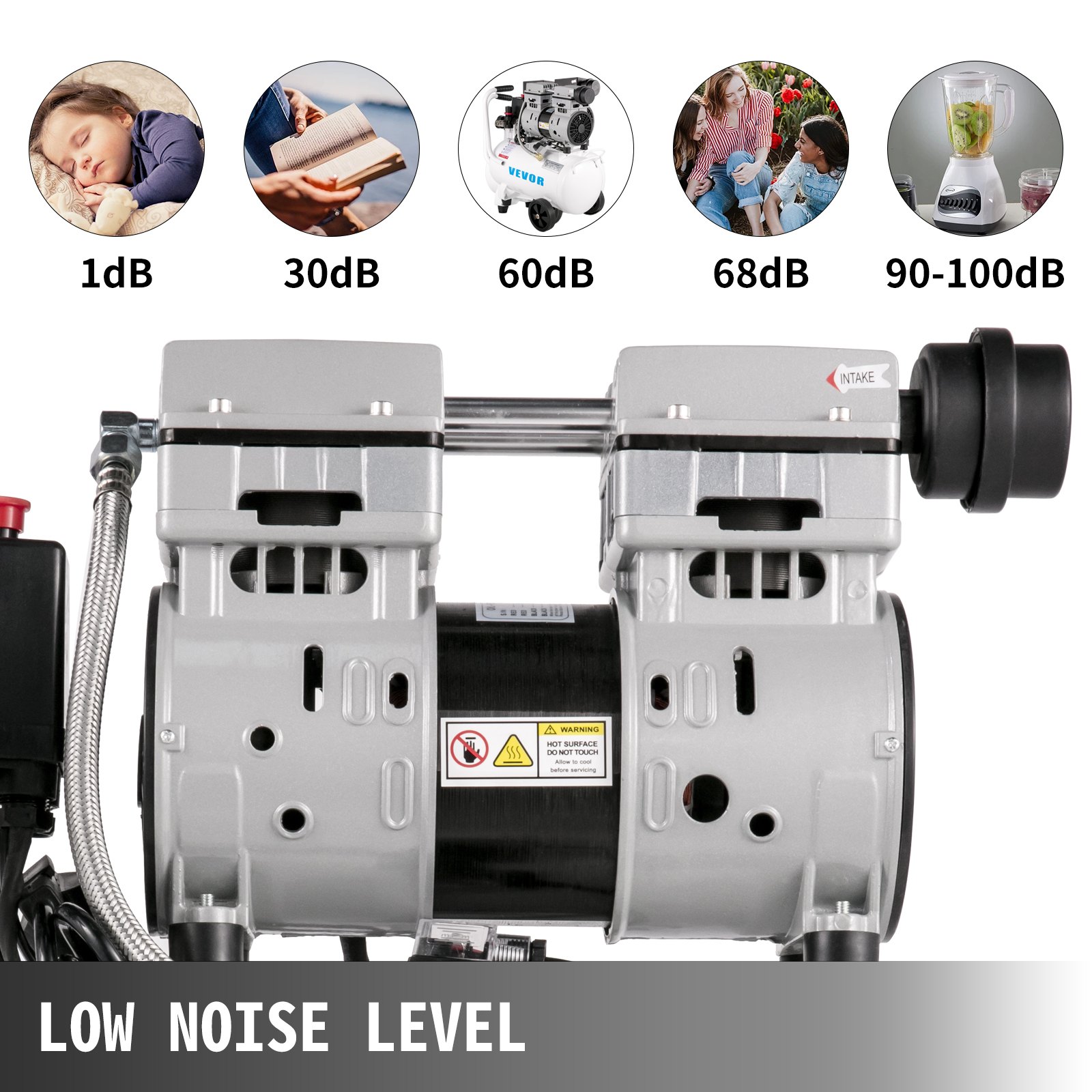 Vevor Compresor De Aire Silencioso 25 L, Compreso Aire Velocidad De 1440 Rpm