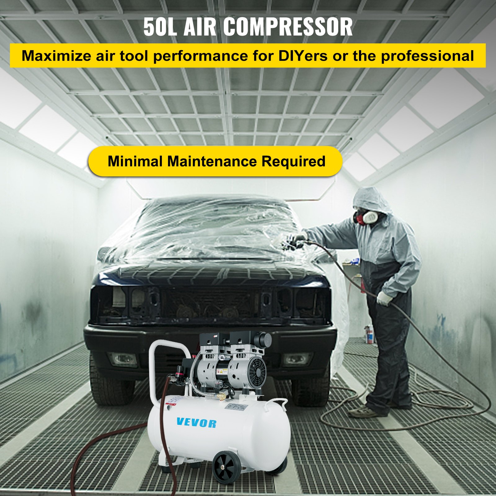 VEVOR Compresor de Aire Ultra Silencioso 50 L, Ultra Quiet Air Compressor 750 W, Compresor de Aire Silencioso de Tanque, 230 V 50 Hz, 68 dB, Compresor Ultra Silencioso para Reparaciones en el Hogar