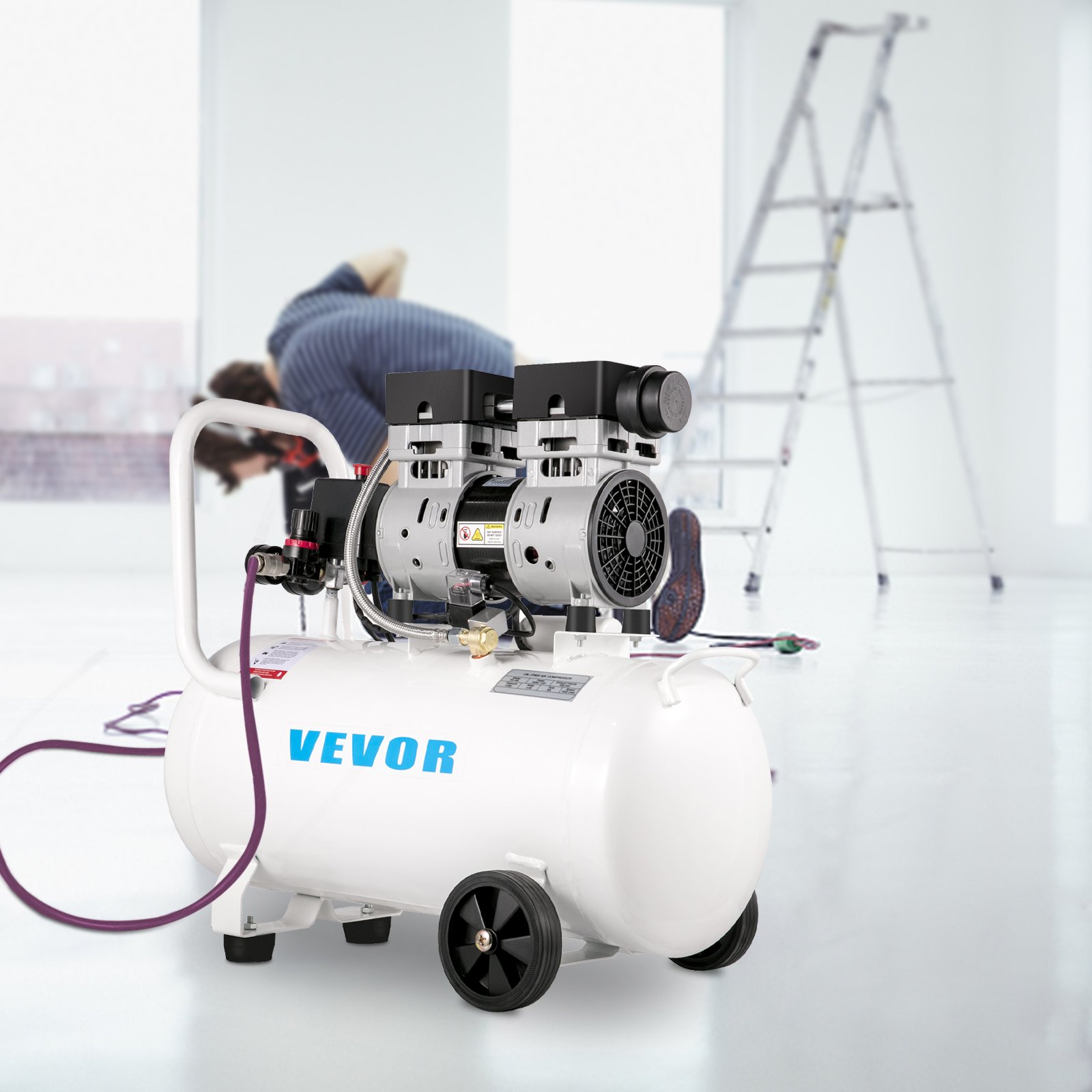 VEVOR Compresor de Aire Ultra Silencioso 50 L, Ultra Quiet Air Compressor 750 W, Compresor de Aire Silencioso de Tanque, 230 V 50 Hz, 68 dB, Compresor Ultra Silencioso para Reparaciones en el Hogar