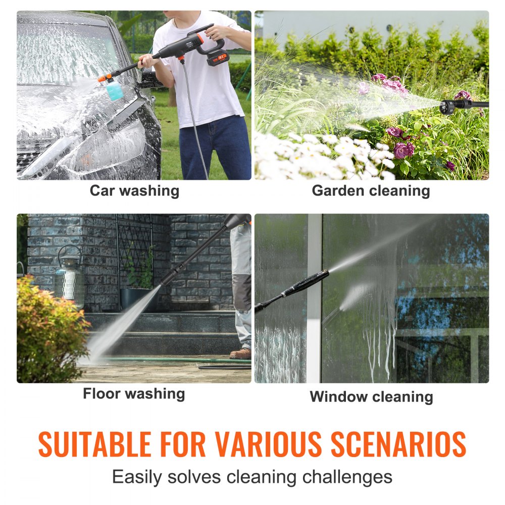 VEVOR Cordless High Pressure Washer Water Pressure Cleaner Spray Gun Pressure Washer Gun (220W 21V, 40bar, for mobile cleaning and watering, 4L/min, incl. accessories, charger)