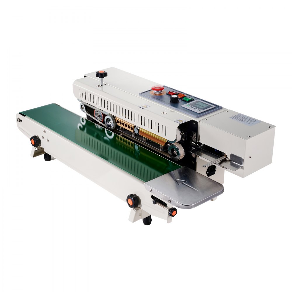 VEVOR Selladora de Bolsas Continua con Función de Inflado Ancho de Sellado de 6-12 mm, Selladora de Banda Horizontal con Control de Temperatura Digital para Películas de Plástico de 0,02-0,8 mm