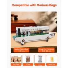 Selladora de banda continua para bolsas VEVOR Selladora de banda horizontal con inflado