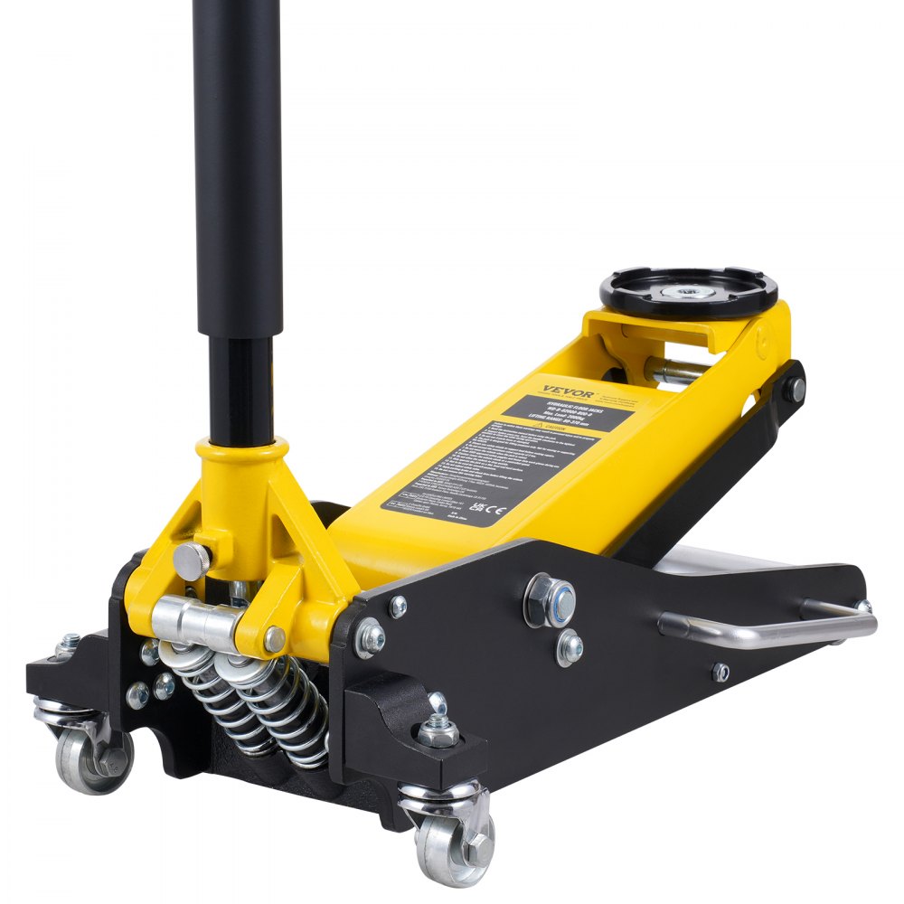 Gato hidráulico de piso de perfil bajo VEVOR de 2 toneladas (4400 lb), de aluminio resistente, para carreras, con bomba de elevación rápida de doble pistón, rango de elevación de altura de 3,2 a 14,6 pulgadas (amarillo)