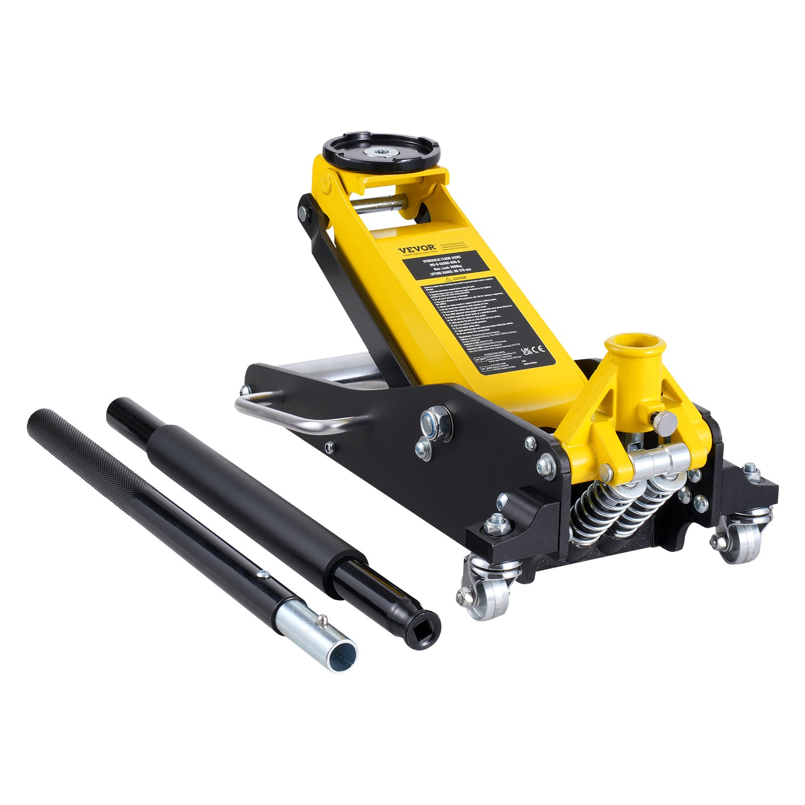 Gato hidráulico de piso de perfil bajo VEVOR de 2 toneladas (4400 lb), de aluminio resistente, para carreras, con bomba de elevación rápida de doble pistón, rango de elevación de altura de 3,2 a 14,6 pulgadas (amarillo)