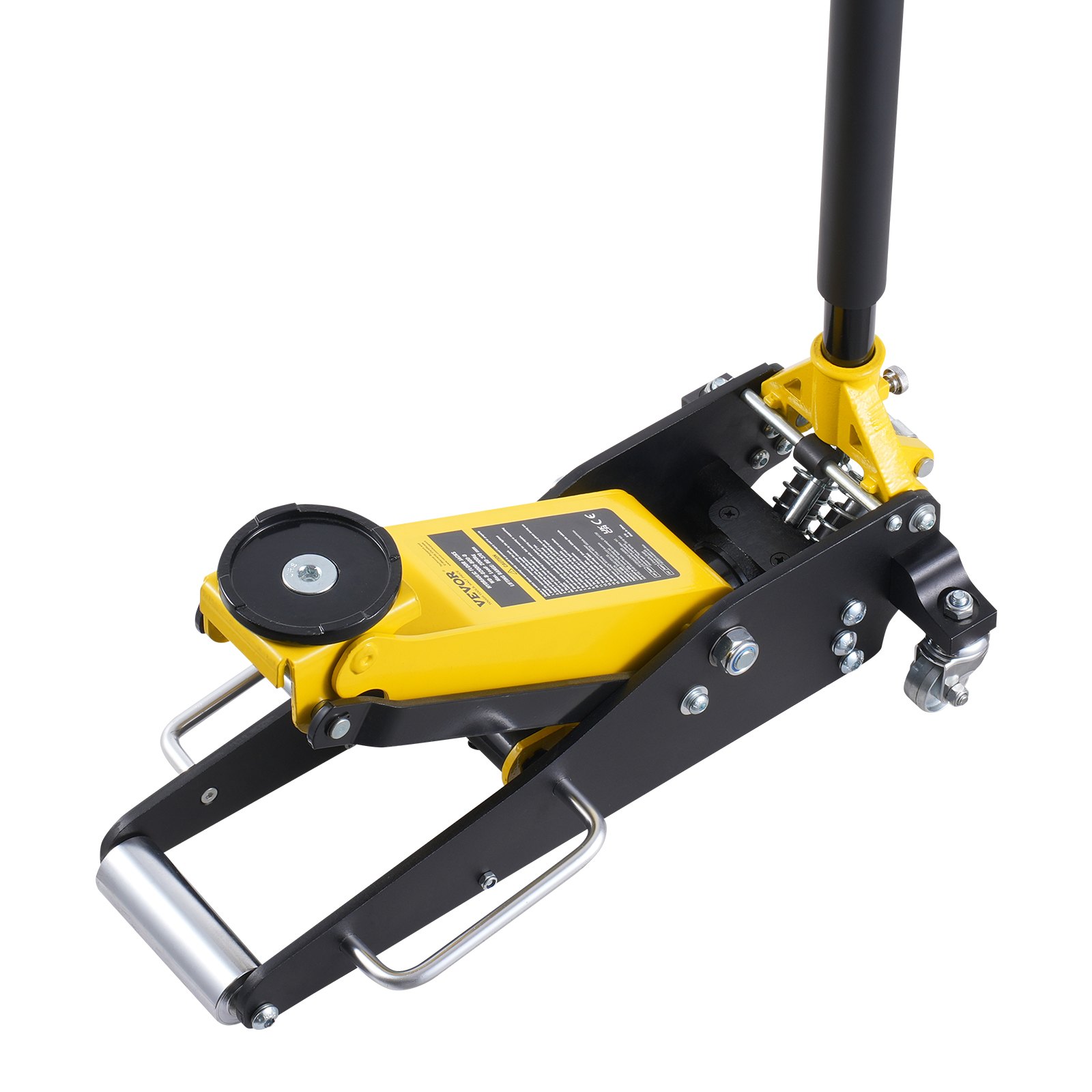 Gato hidráulico de piso de perfil bajo VEVOR de 2 toneladas (4400 lb), de aluminio resistente, para carreras, con bomba de elevación rápida de doble pistón, rango de elevación de altura de 3,2 a 14,6 pulgadas (amarillo)