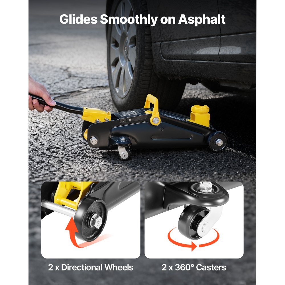 VEVOR Gato Hidráulico de Perfil Bajo Capacidad de 2 T, Gato de Acero para Coches con Soportes, Bomba de Elevación Rápida de Un Solo Pistón, Rango de Elevación 130-310 mm, para Automóviles, Vehículos