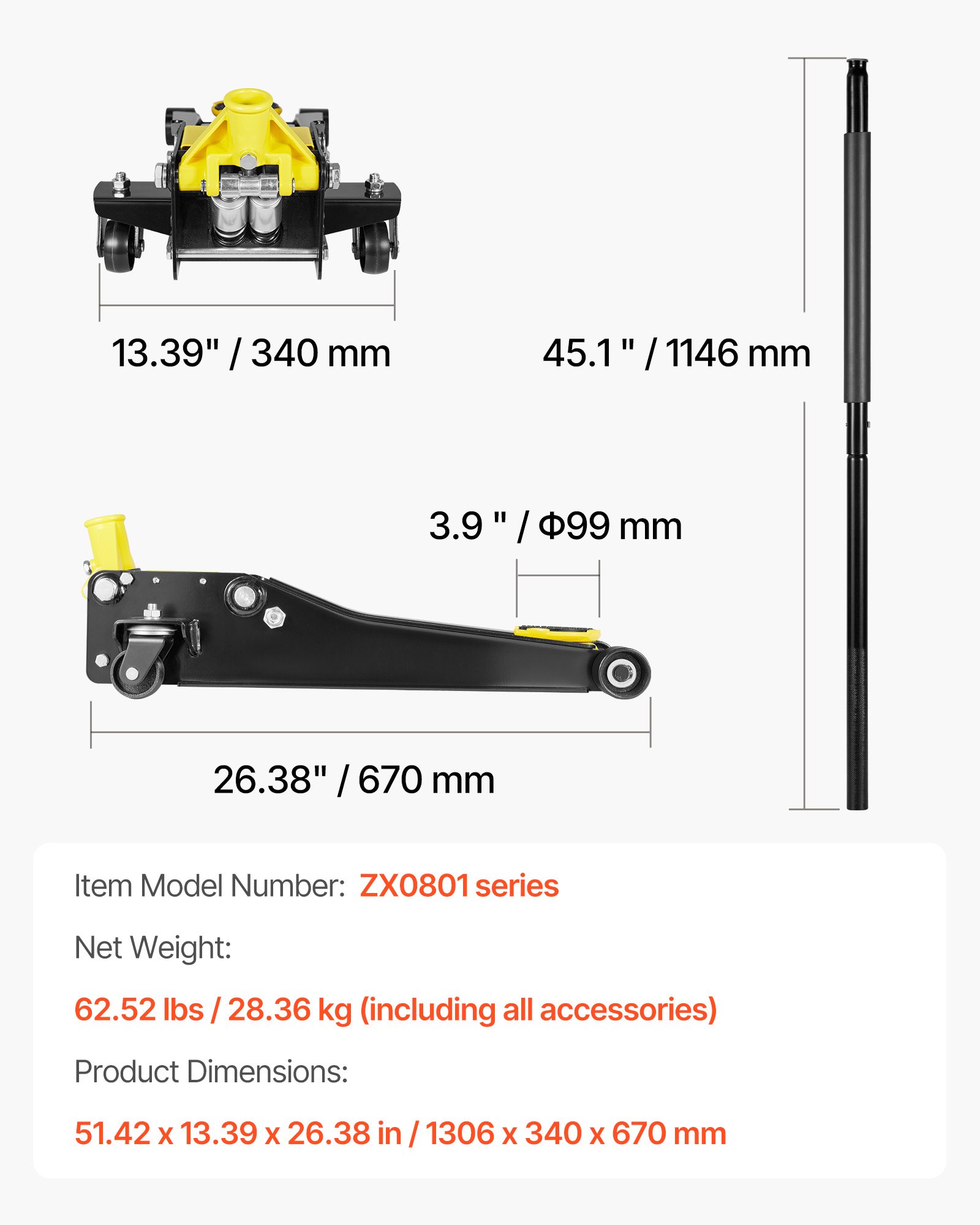 VEVOR Gato Hidráulico de Perfil Bajo Capacidad de 2 T, Gato de Acero para Coches con Bomba de Doble Pistón, Rango de Elevación de 75 a 505 mm, para Automóviles, Vehículos, Autos Deportivos, Camiones