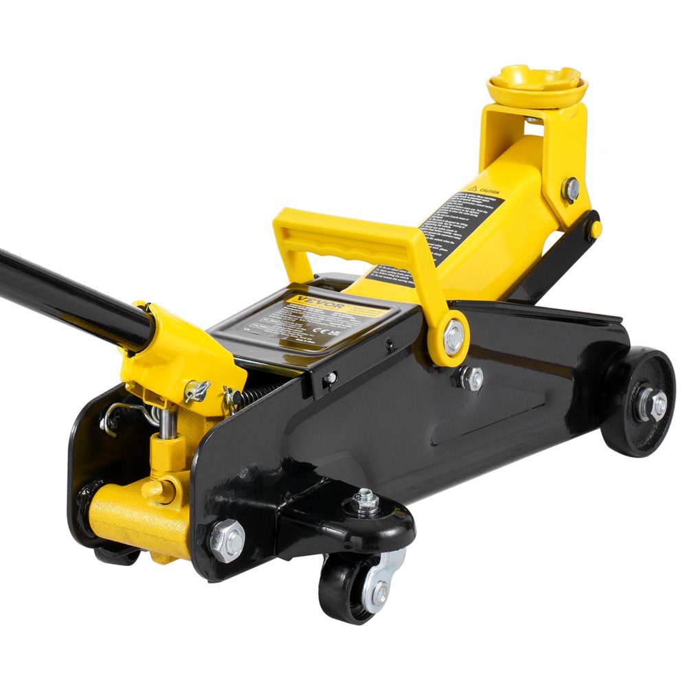 VEVOR hydraulic trolley jack, low-profile 2-ton capacity, robust iron hydraulic jack with single-piston rapid-lift pump, yellow, 125.2-335 mm