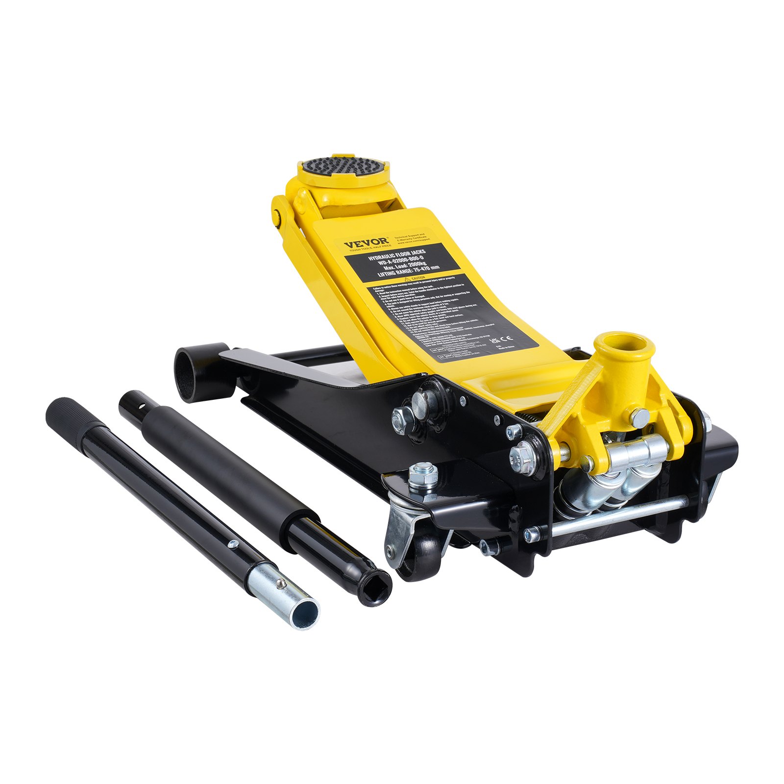 Gato hidráulico de piso de perfil bajo VEVOR de 2 toneladas (4400 lb), de hierro resistente, para carreras, para automóvil, con bomba de elevación rápida de doble pistón, rango de elevación de 3 a 18,5 pulgadas (amarillo)