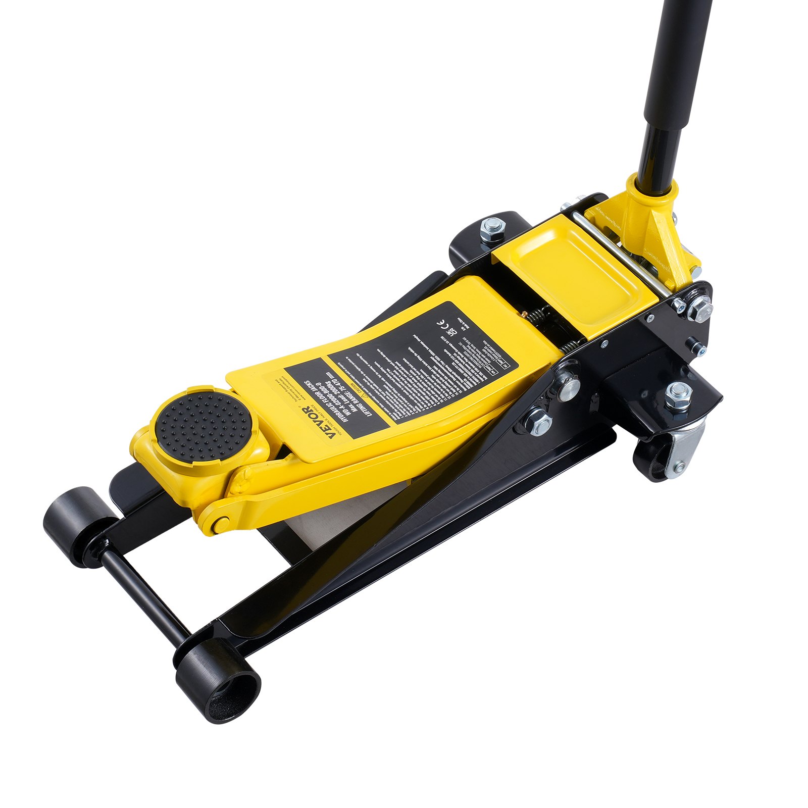 Gato hidráulico de piso de perfil bajo VEVOR de 2 toneladas (4400 lb), de hierro resistente, para carreras, para automóvil, con bomba de elevación rápida de doble pistón, rango de elevación de 3 a 18,5 pulgadas (amarillo)