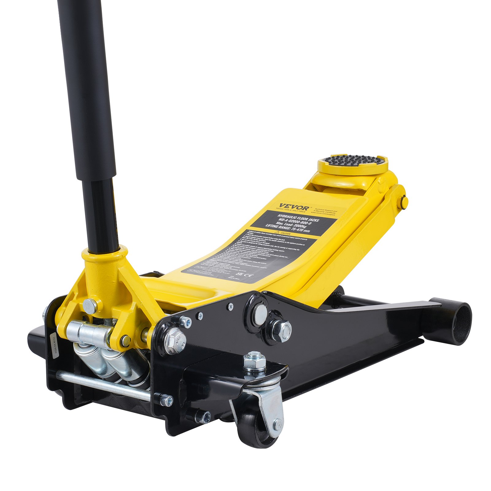 Gato hidráulico de piso de perfil bajo VEVOR de 2 toneladas (4400 lb), de hierro resistente, para carreras, para automóvil, con bomba de elevación rápida de doble pistón, rango de elevación de 3 a 18,5 pulgadas (amarillo)