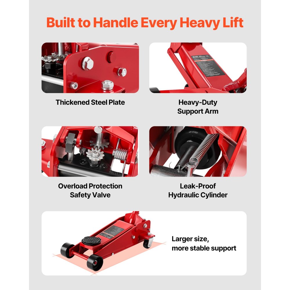 VEVOR Gato de Perfil Bajo Capacidad de 3 t, Gato Hidráulico con Bomba de Elevación Rápida de Un Solo Pistón, Rango de Elevación 130-500 mm, para Autos Deportivos, SUV, Camionetas, Vehículos, Rojo