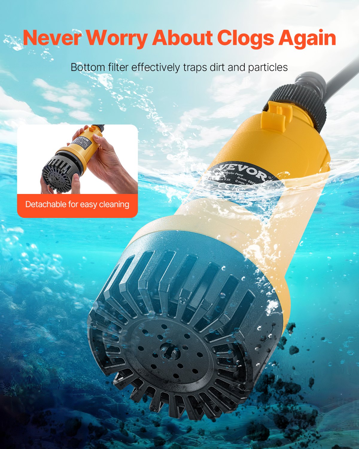 VEVOR Bomba de Transferencia de Agua Sumergible Inalámbrica 528 GPH, Bomba de Sumidero Portátil con Manguera G3/4", Compatible con Batería Dewalt 20V MAX (sin batería) para Piscina, Jardín, Estanque