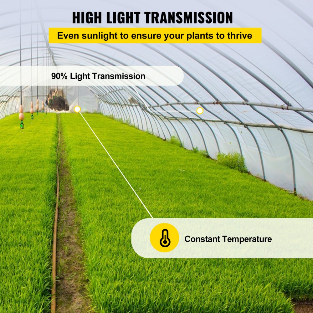 VEVOR Película para Invernadero de 3,05 x 30,5 m, Cubierta de Polietileno Transparente Espesor 0,15 mm, Película de plástico agrícola Resistente a los Rayos UV para Jardinería, Agricultura y Ganadería