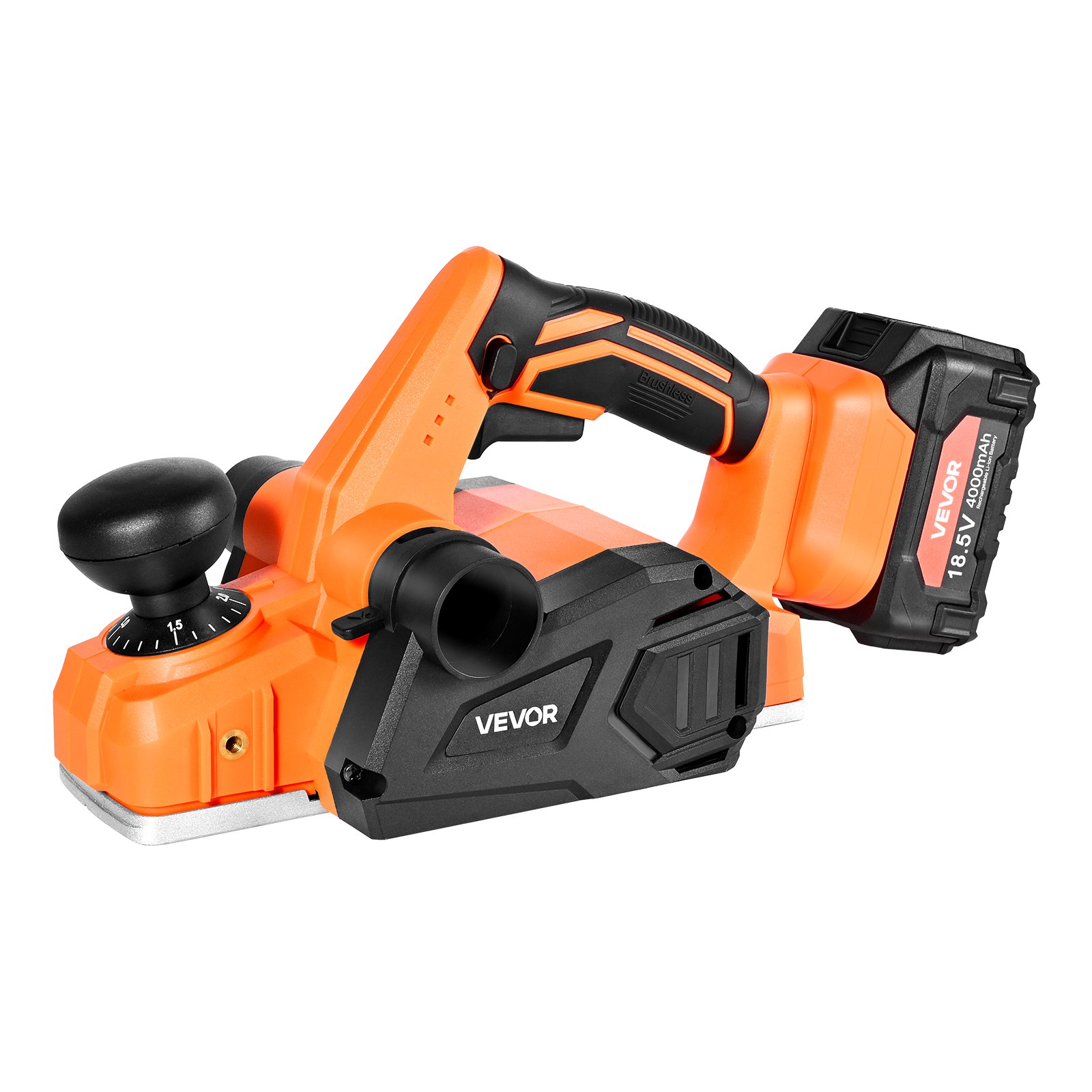 VEVOR Cordless Handheld Planer, 82 mm Cut Width, 15000 RPM Electric Hand Wood Planer with 4 Ah 18V Lithium Battery, Brushless Motor, Adjustable Cut Depth, Dust Collection Bag, for Woodworking