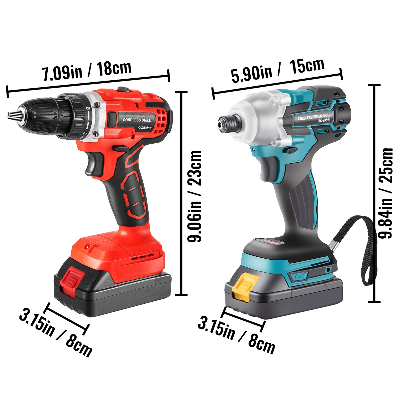 VEVOR 2PCS Taladro Percutor a Batería 35 Nm Atornillador Inalámbrico 140 Nm Kit Combinado 20 V Taladro Eléctrico 0-400/0-1500 RPM Destornillador de Impacto 0-2900 RPM con Baterías 2 Ah Sin Escobillas