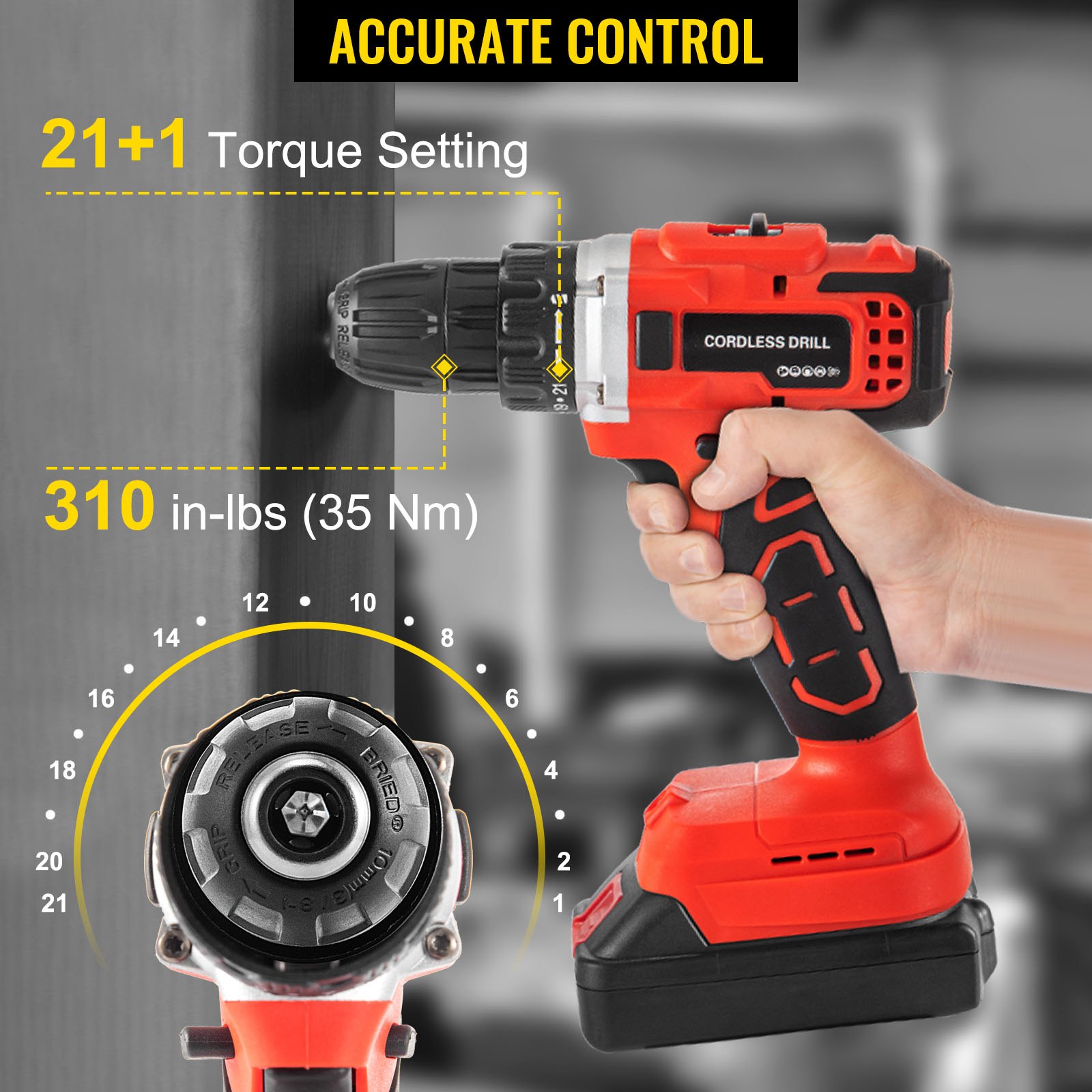 VEVOR Taladro Percutor a Batería 2Ah 12V Taladro Inalámbrico con Juego de Brocas