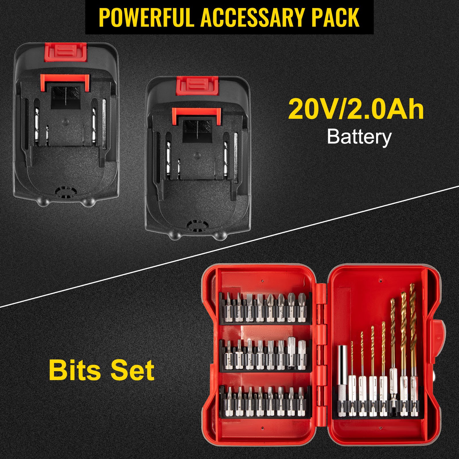 VEVOR Taladro Percutor a Batería 2Ah 12V Taladro Inalámbrico con Juego de Brocas