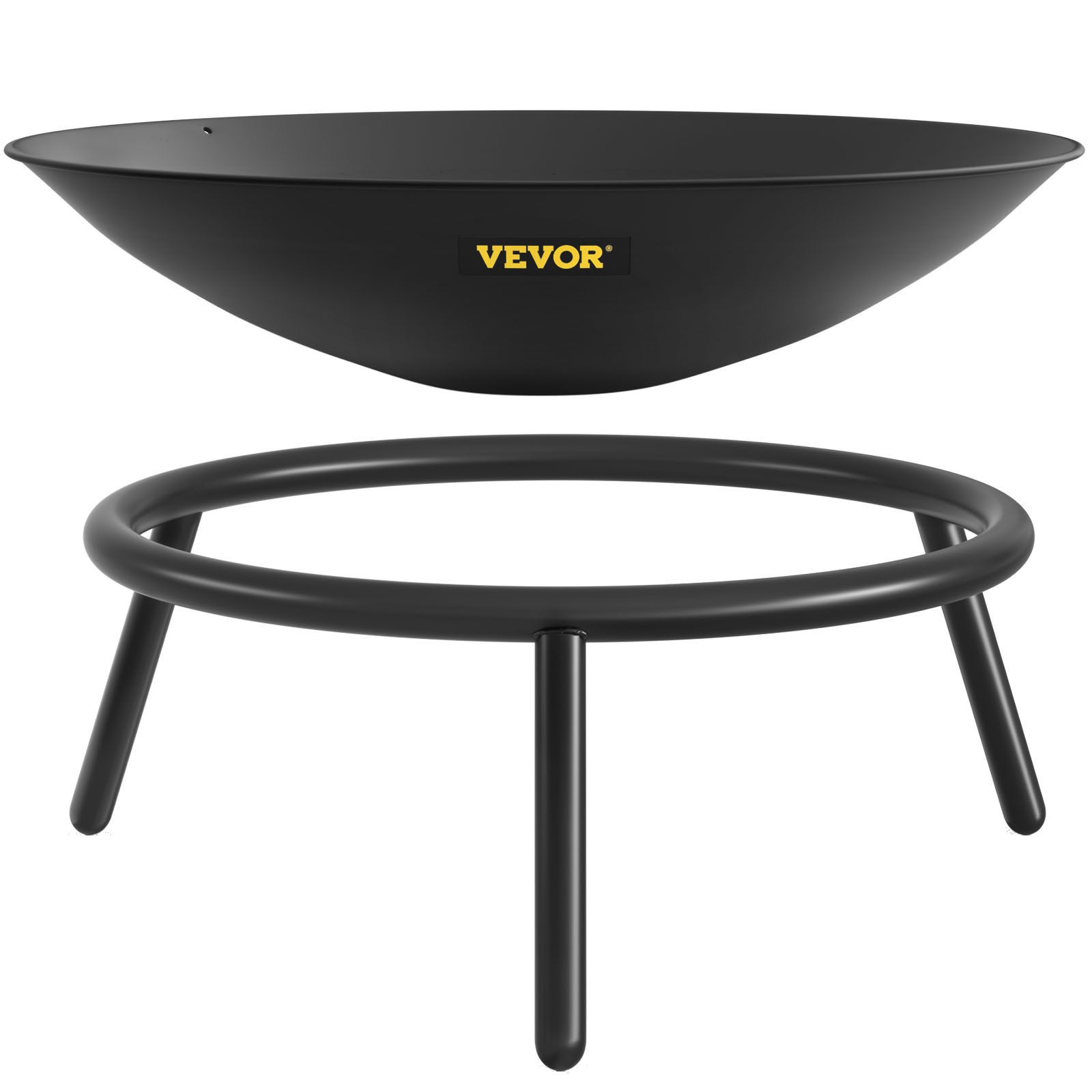 VEVOR Pozo de Fuego Acero al Carbono Pintado de Negro Brasero Grande 3 kg 24 cm de Altura 0,8 mm de Grosor Cuenco para Fogatas al Aire Libre para jardines, patios, parques, patios traseros, porches