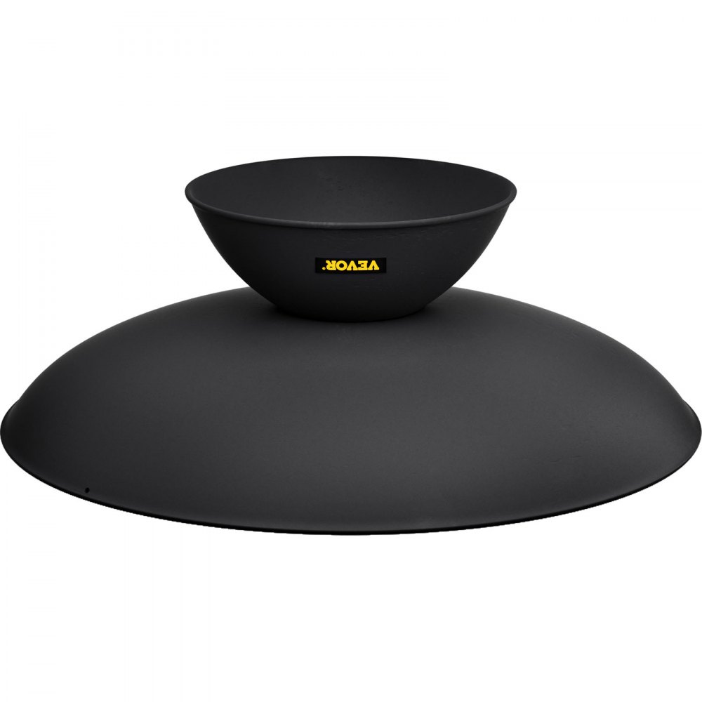 Brasero VEVOR negro con un diseño moderno y redondo y un recipiente resistente sobre una base ancha.