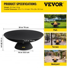 VEVOR Pozo de Fuego Hierro Fundido Pintado de Negro Brasero Grande 16 kg 28 cm de Altura 3,5 mm de Grosor Cuenco para Fogatas al Aire Libre para Jardines, Patios, Parques, Patios Traseros, porches