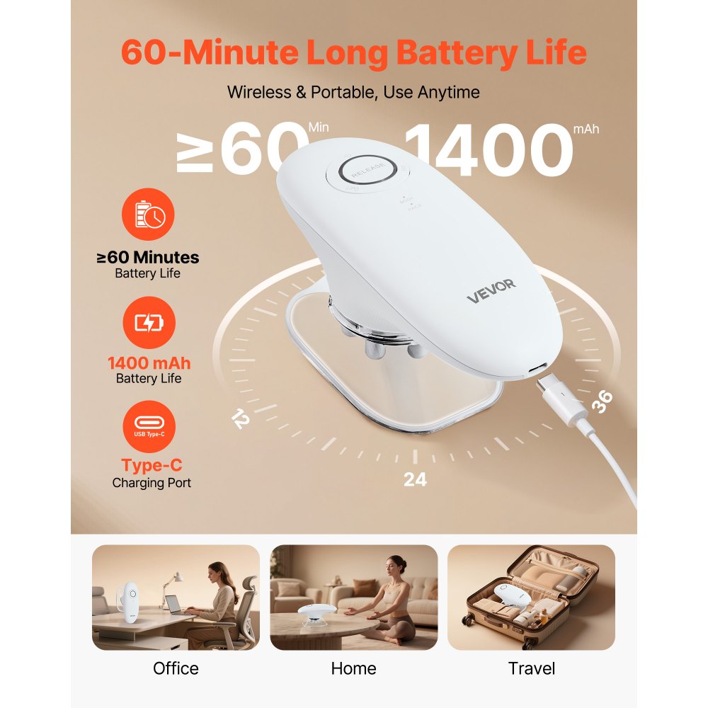 VEVOR Body Sculpting Machine, 3-in-1 Electric Cellulite Massager with 3 Adjustable Functional Modes, Skin Tightening Cupping Therapy Tool with 60 Min Wireless Use, for Back, Belly, Waist, Arms, Legs