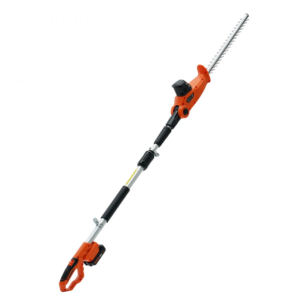 VEVOR Cortasetos a Batería 20 V Cortasetos Inalámbrico Cuchilla de Acero de Doble Filo 45,7 cm Mástil Telescópico 188-239 cm Cortasetos Eléctrico con Cargador Rápido para Plantas Altas