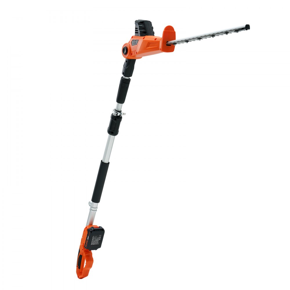 VEVOR Cortasetos a Batería 20 V Cortasetos Inalámbrico Cuchilla de Acero de Doble Filo 45,7 cm Mástil Telescópico 188-239 cm Cortasetos Eléctrico con Cargador Rápido para Plantas Altas