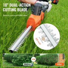 VEVOR Cortasetos a Batería 20 V Cortasetos Inalámbrico Cuchilla de Acero de Doble Filo 45,7 cm Mástil Telescópico 188-239 cm Cortasetos Eléctrico con Cargador Rápido para Plantas Altas
