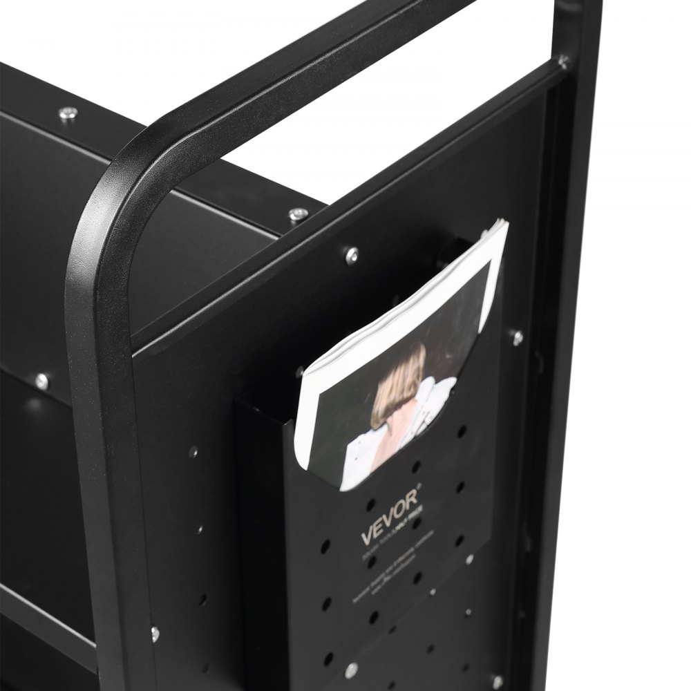 VEVOR Carro para Libros, Carro para Biblioteca con Estante Inclinado de Doble Cara, 150 kg, Forma W, 1000x510x1250 mm, Ruedas Bloqueables, Almacenamiento de Libros y Almacenamiento para Oficina, Negro
