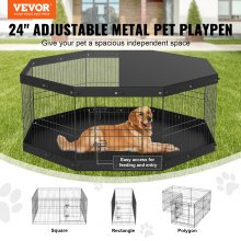 VEVOR Valla para Perros de 61x61 cm, Parque para Perros, Conejos, Gatos, con Cubierta Superior y Valla para Mascotas Pequeñas y Medianas, 8 Paneles de Metal Plegables para Acampar en Interior Exterior