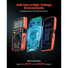 VEVOR Multímetro Digital TRMS, 6000 Cuentas, Voltímetro, Prueba de Voltaje CA/CC, Corriente, Resistencia, Capacitancia, Frecuencia, Temperatura, Continuidad, Baja Impedancia y Ciclo de Trabajo