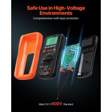 VEVOR Multímetro Digital TRMS, de 4000 Cuentas, Voltímetro, Prueba de Voltaje CA/CC, Corriente, Capacitancia, Frecuencia, Temperatura, Diodos, Continuidad y Ciclo de Trabajo, 168 x 85 x 38 mm