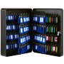 Armario para llaves VEVOR con etiquetas de llaves de colores organizadas dentro de una caja de metal negra.