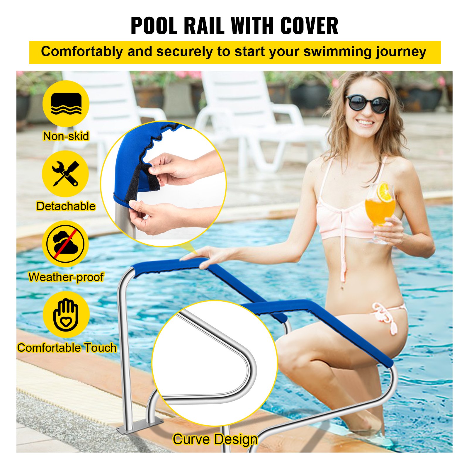 VEVOR Pasamanos Piscina Barandilla para Piscina con Placa Base de Acero Inoxidable Baranda de Piscina 125,5 x 86,4cm Pasamanos fácil Montaje