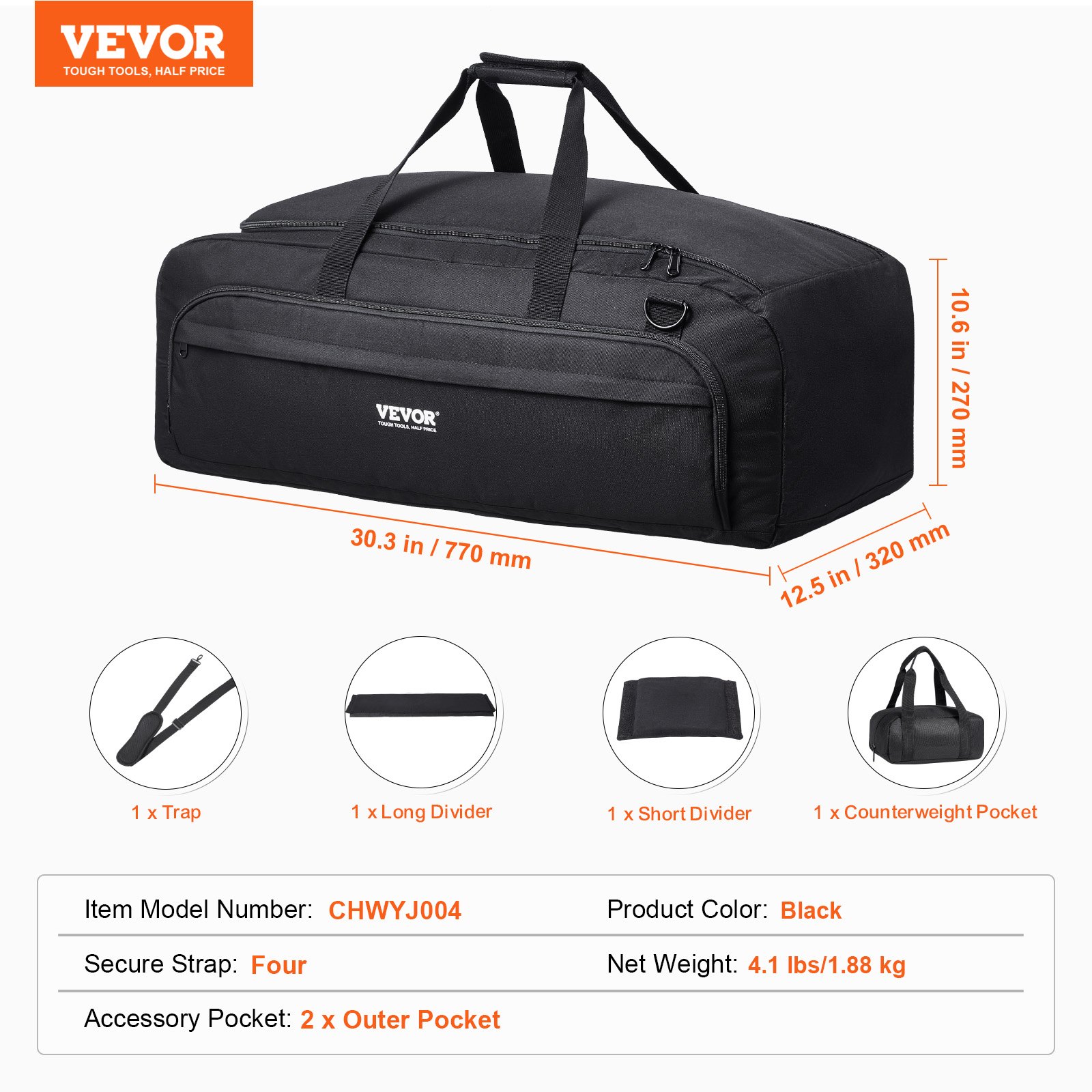 VEVOR Telescope Bag, 770 mm, Transport Bag for Telescopes with Fixed Buckles, Multiple Pockets & Removable Divider for Telescopes, Telescope Carrying Bag to Secure Optical Tube & Tripod