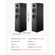 VEVOR Par de Altavoces de Suelo de 2 Vías, con Tweeter de 2,54 cm y Dos Woofers de 16,51 cm, Potencia Máxima de 400 W, Respuesta de Frecuencia de 65 Hz-20 kHz, Carcasa de MDF, para Audio Doméstico