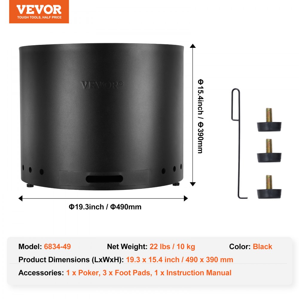 VEVOR Brasero de Leña sin Humo 490 x 390 mm Brasero con Bandeja de Ceniza Extraíble Brasero Portátil para Interiores y Exteriores de Acero Inoxidable SUS430, para Acampar en el Patio al Aire Libre