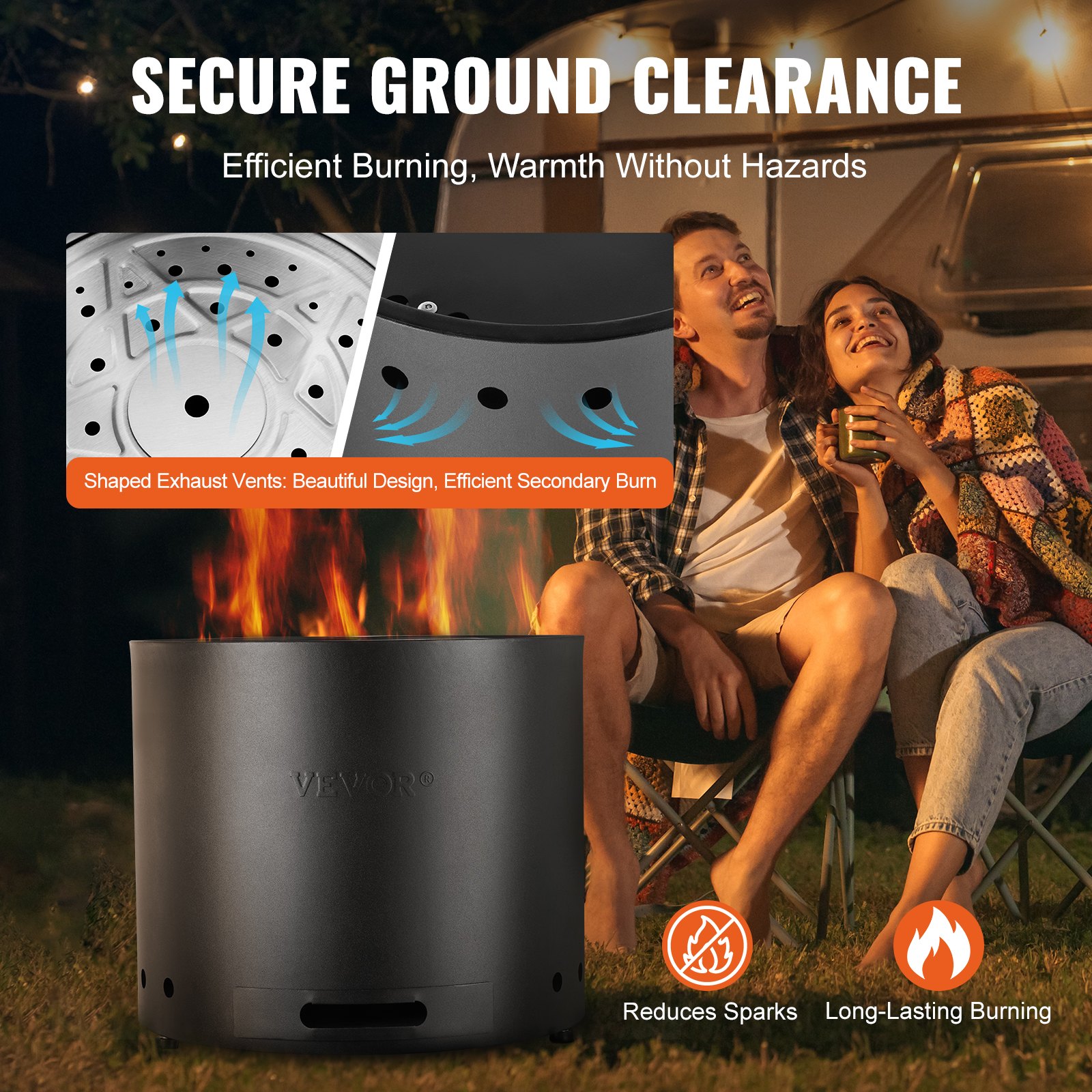 VEVOR Brasero de Leña sin Humo 490 x 390 mm Brasero con Bandeja de Ceniza Extraíble Brasero Portátil para Interiores y Exteriores de Acero Inoxidable SUS430, para Acampar en el Patio al Aire Libre
