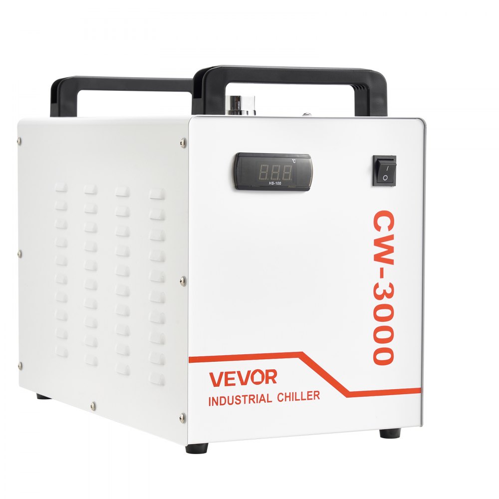 VEVOR Enfriador de Agua Industrial CW-3000, Sistema de Refrigeración por Aire con Depósito de 9 L, Caudal Máximo 10 L/min, con Ventilador de Alta Velocidad, para Máquinas de Grabado de 40–60 W