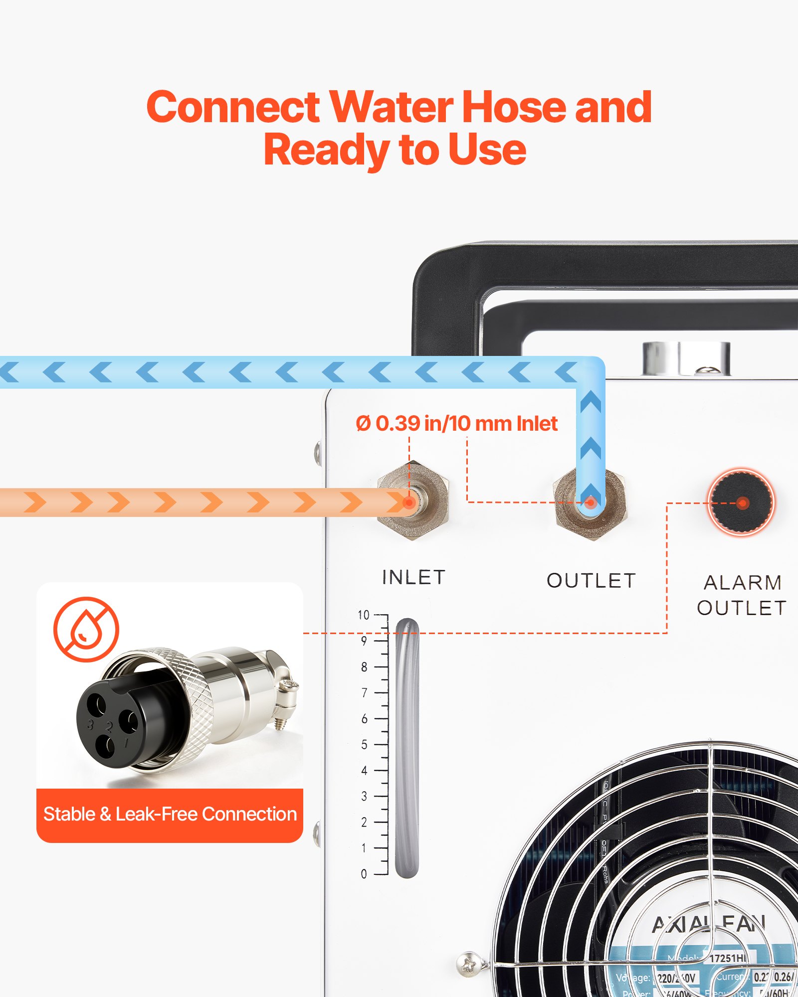 VEVOR Enfriador de Agua Industrial Caudal Máximo de 2,64 GPM Sistema de Enfriamiento de Enfriador de Agua con Tanque de 7 L con Ventilador de Alta Velocidad para Máquina de Grabado y Corte Láser 65 W