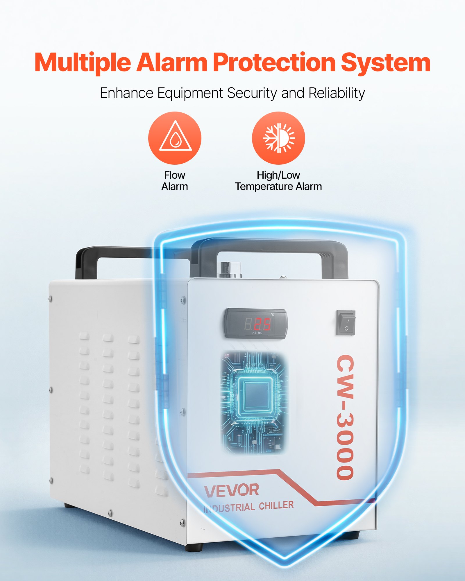 VEVOR Enfriador de Agua Industrial CW-3000, Sistema de Refrigeración por Aire con Depósito de 9 L, Caudal Máximo 10 L/min, con Ventilador de Alta Velocidad, para Máquinas de Grabado de 40–60 W