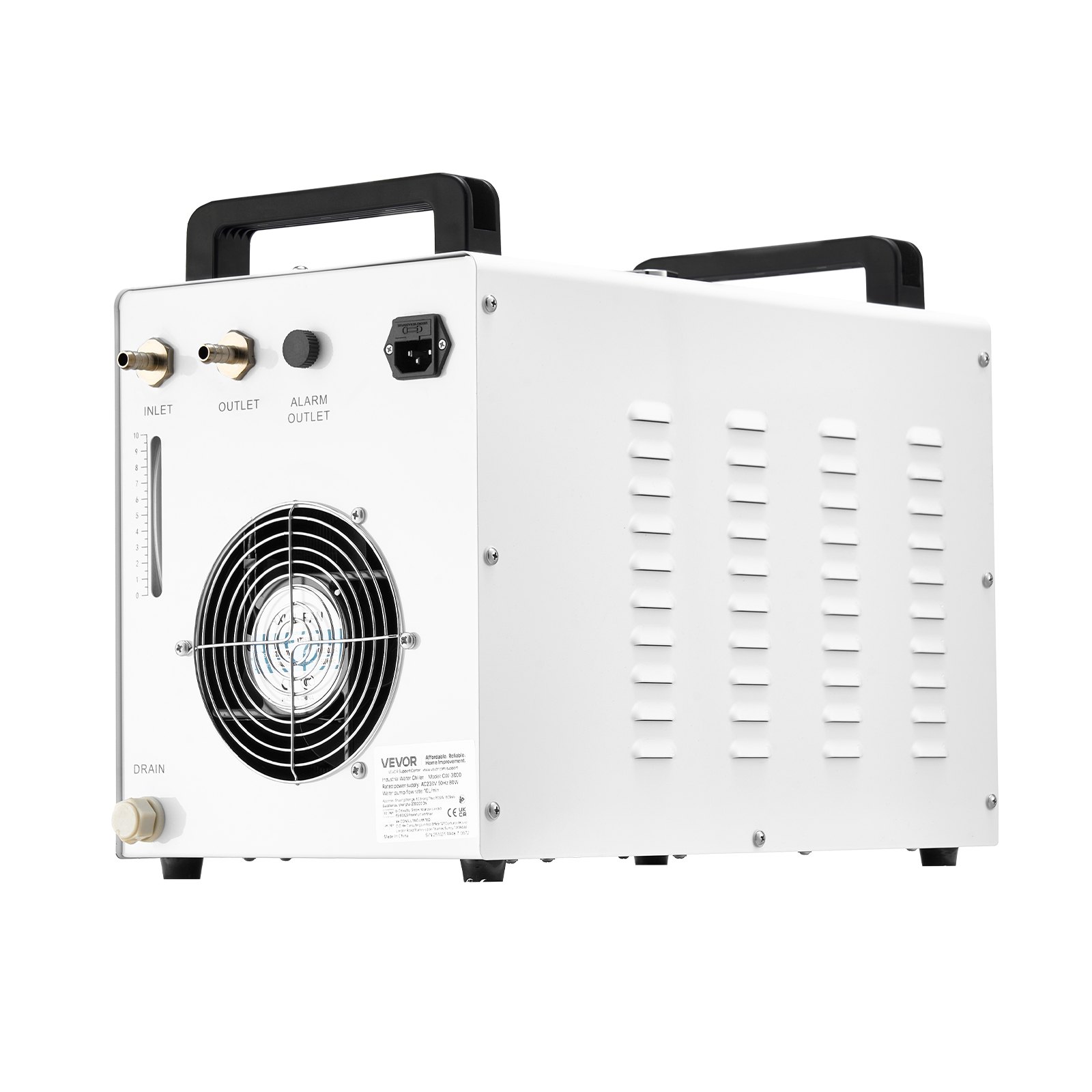 VEVOR Enfriador de Agua Industrial CW-3000, Sistema de Refrigeración por Aire con Depósito de 9 L, Caudal Máximo 10 L/min, con Ventilador de Alta Velocidad, para Máquinas de Grabado de 40–60 W