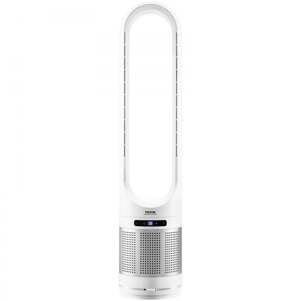 VEVOR Ventilador de Torre sin Aspas que Sopla Aire Frío, 8 Velocidades, Oscilación 80°, Temporizador 8 H, con Filtración HEPA H13, y Modo de Purificación de Aire, 225 x 1050 mm, ≤ 55 dB, Blanco