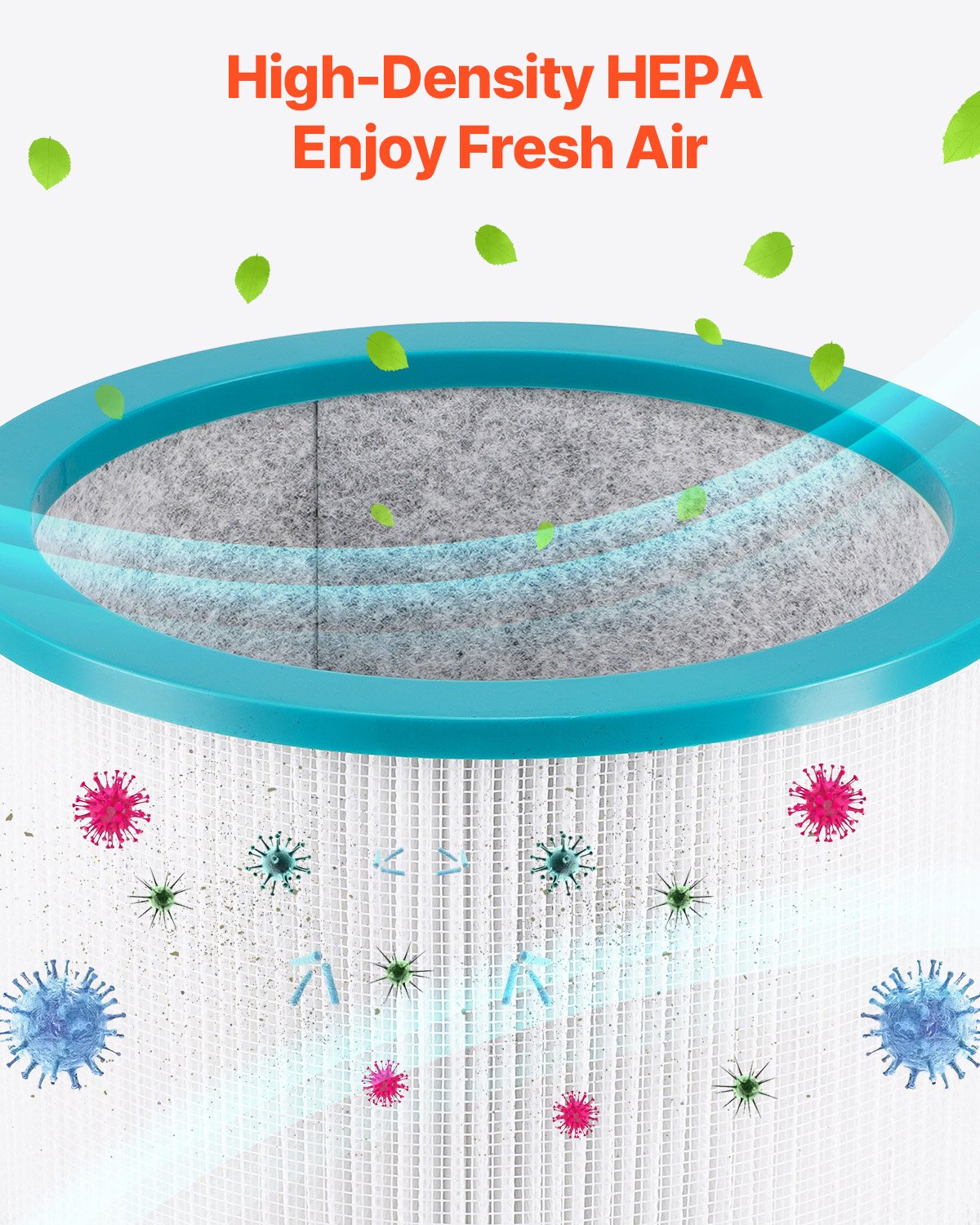VEVOR Ventilador de Torre sin Aspas que Sopla Aire Frío, 8 Velocidades, Oscilación 80°, Temporizador 8 H, con Filtración HEPA H13, y Modo de Purificación de Aire, 225 x 1050 mm, ≤ 55 dB, Blanco
