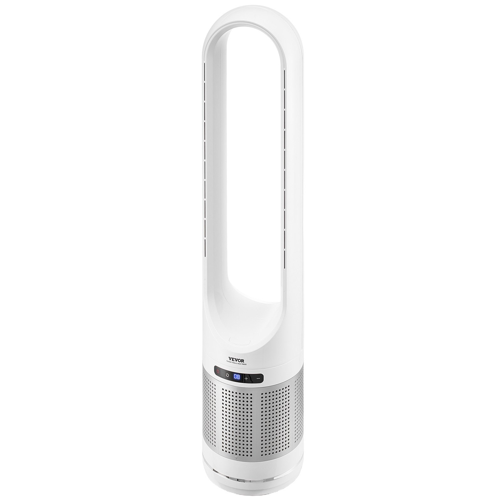 VEVOR Ventilador de Torre sin Aspas que Sopla Aire Frío, 8 Velocidades, Oscilación 80°, Temporizador 8 H, con Filtración HEPA H13, y Modo de Purificación de Aire, 225 x 1050 mm, ≤ 55 dB, Blanco