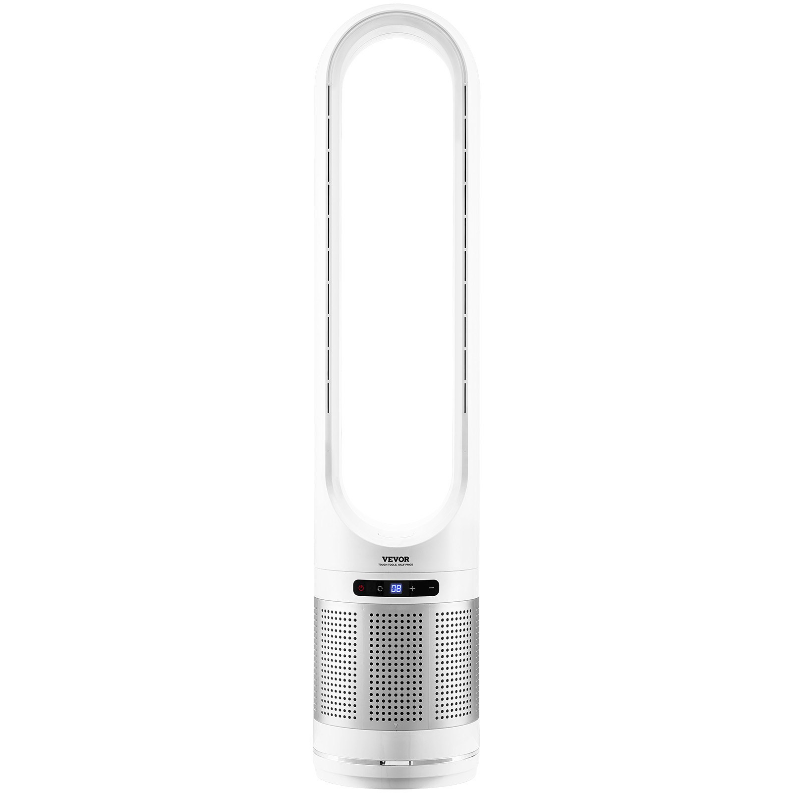 VEVOR Ventilador de Torre sin Aspas que Sopla Aire Frío, 8 Velocidades, Oscilación 80°, Temporizador 8 H, con Filtración HEPA H13, y Modo de Purificación de Aire, 225 x 1050 mm, ≤ 55 dB, Blanco