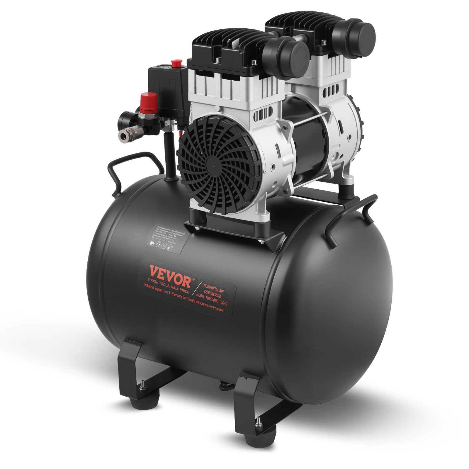 Compresor de aire VEVOR, tanque de acero de 10 galones, compresor de aire sin aceite de 2 HP, 5,3 CFM a 90 PSI y presión máxima de 125 PSI, compresor portátil ultrasilencioso de 78 dB, para reparación de automóviles, inflado de neumáticos, pintura en aerosol
