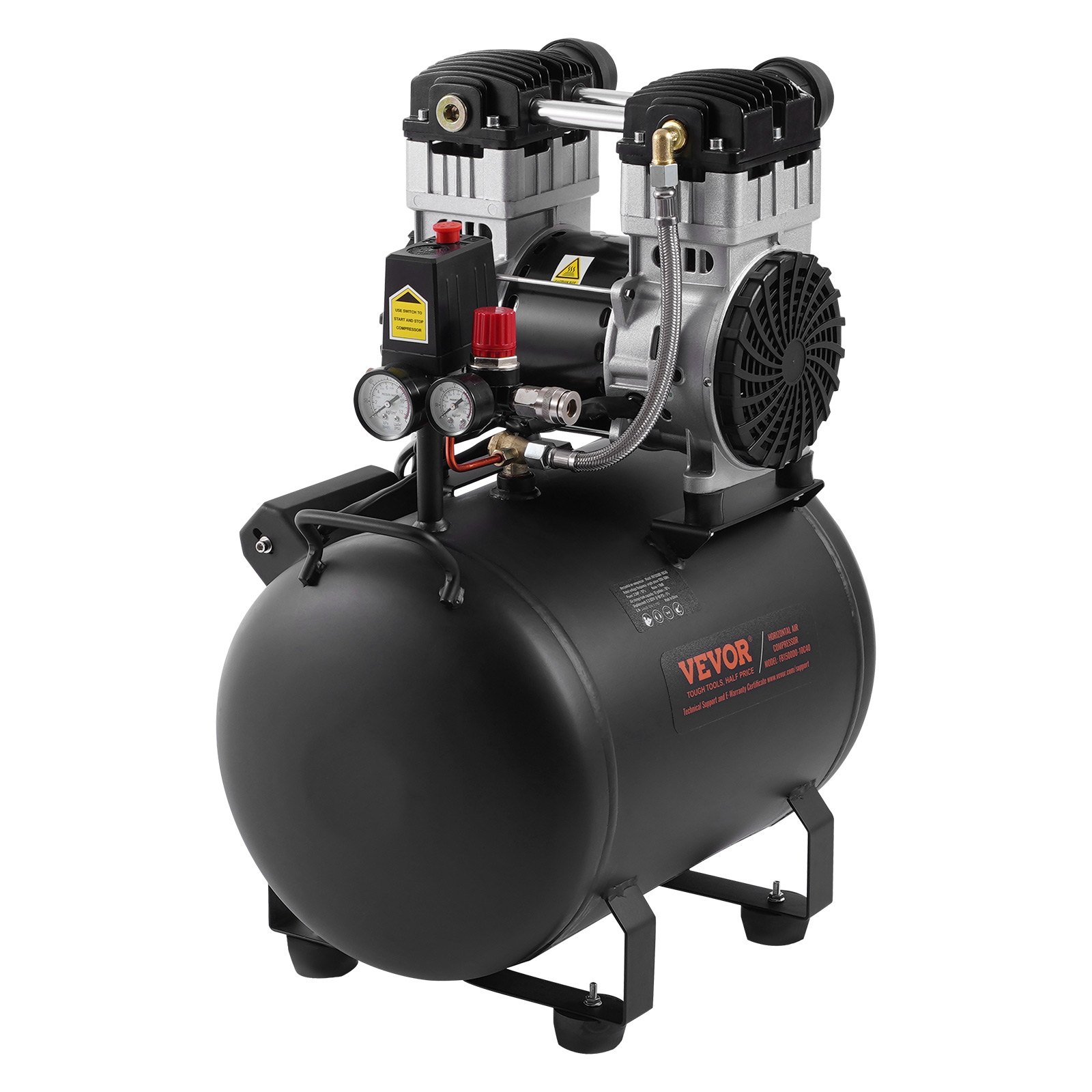 Compresor de aire VEVOR, tanque de acero de 10 galones, compresor de aire sin aceite de 2 HP, 5,3 CFM a 90 PSI y presión máxima de 125 PSI, compresor portátil ultrasilencioso de 78 dB, para reparación de automóviles, inflado de neumáticos, pintura en aerosol