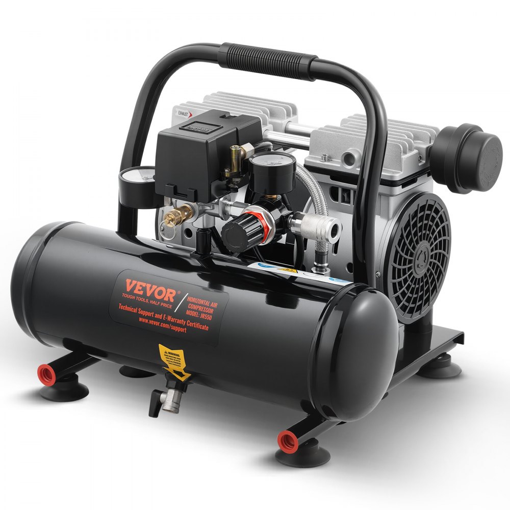 VEVOR Compresor de Aire Portátil Ultrasilencioso de 68 dB, Tanque de Acero de 4 L, sin Aceite, 1 HP, 1,5 CFM, 7 Bar y Presión Máxima de 120 PSI, para Reparación de Automóviles, 375 x 345 x 330 mm